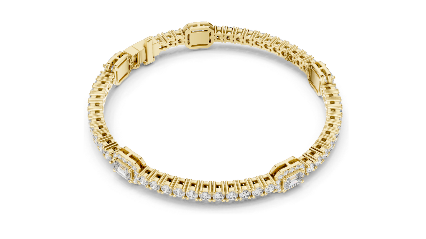 5.275 CT Lab Diamond Tennis Bracelet | Emerald & Round Brilliant Cut | 10KT, 14KT, 18KT Gold & 925 Silver | Rose, Yellow, White Gold Options | Luxury Fine Jewelry