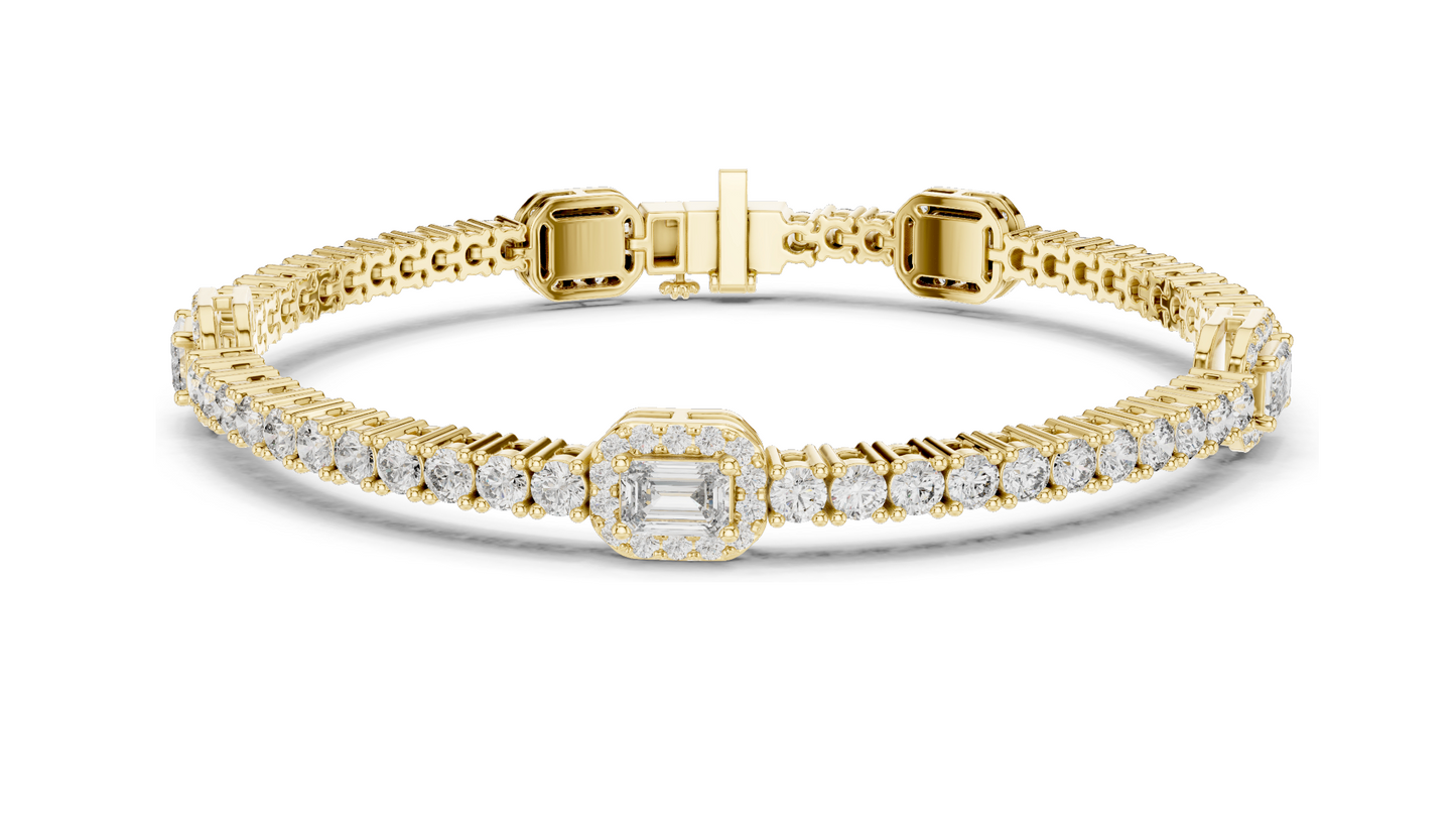 5.275 CT Lab Diamond Tennis Bracelet | Emerald & Round Brilliant Cut | 10KT, 14KT, 18KT Gold & 925 Silver | Rose, Yellow, White Gold Options | Luxury Fine Jewelry