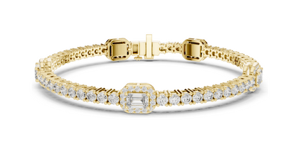 5.275 CT Lab Diamond Tennis Bracelet | Emerald & Round Brilliant Cut | 10KT, 14KT, 18KT Gold & 925 Silver | Rose, Yellow, White Gold Options | Luxury Fine Jewelry
