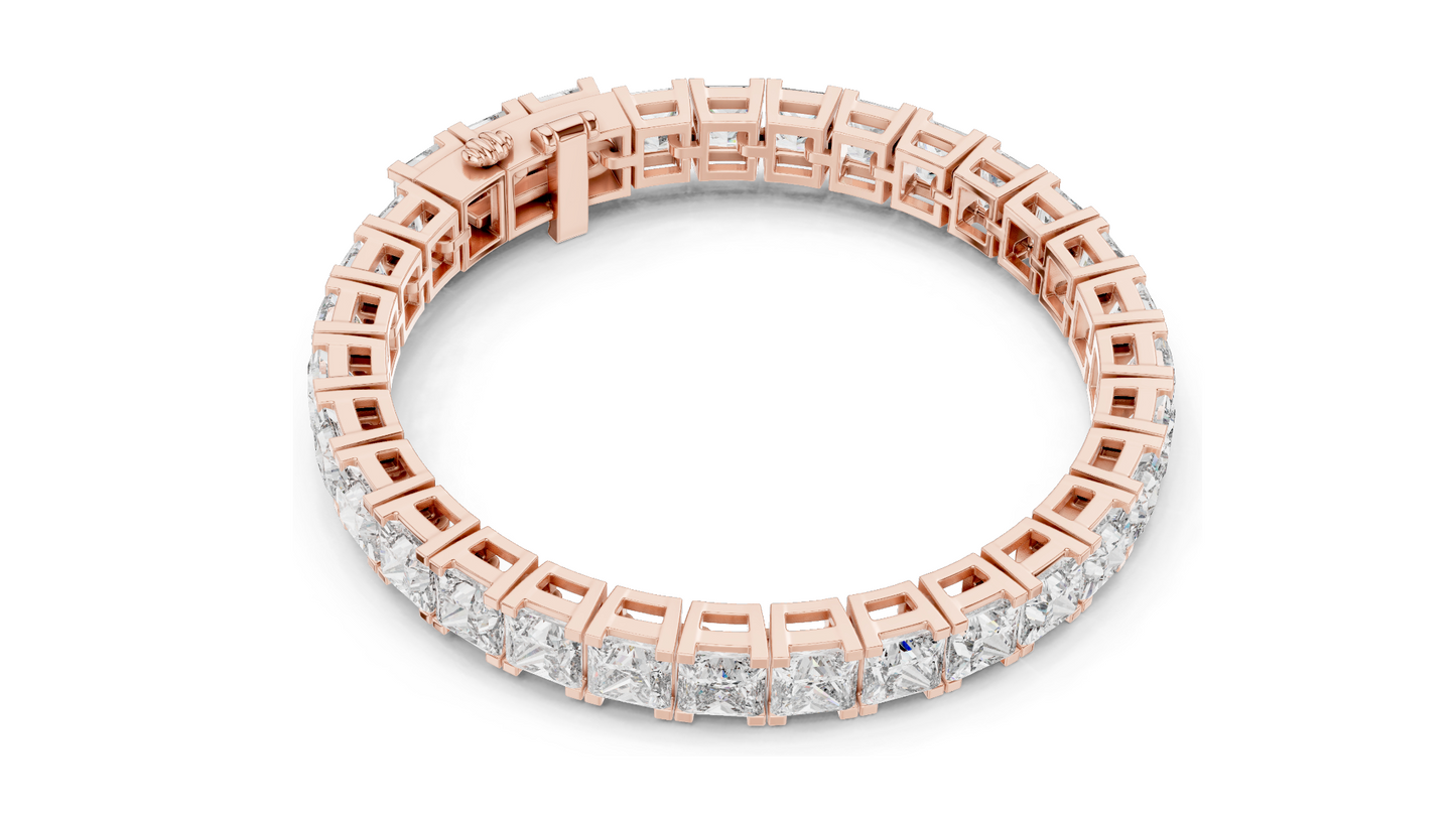 24.28 CT Princess-Cut Lab-Created Diamond Bracelet | VVS-VS EF CVD | 18KT, 14KT, 10KT Gold & 925 Silver | Moissanite Option | Rose, Yellow, White Gold