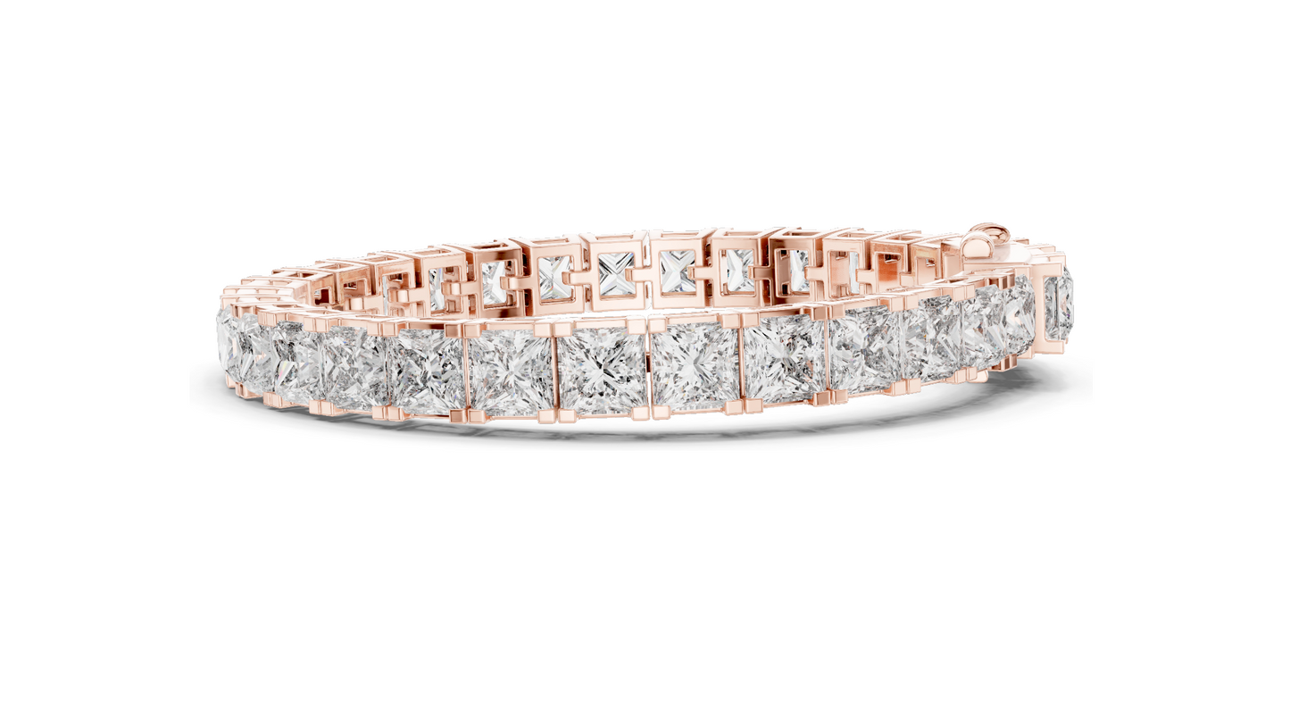 24.28 CT Princess-Cut Lab-Created Diamond Bracelet | VVS-VS EF CVD | 18KT, 14KT, 10KT Gold & 925 Silver | Moissanite Option | Rose, Yellow, White Gold