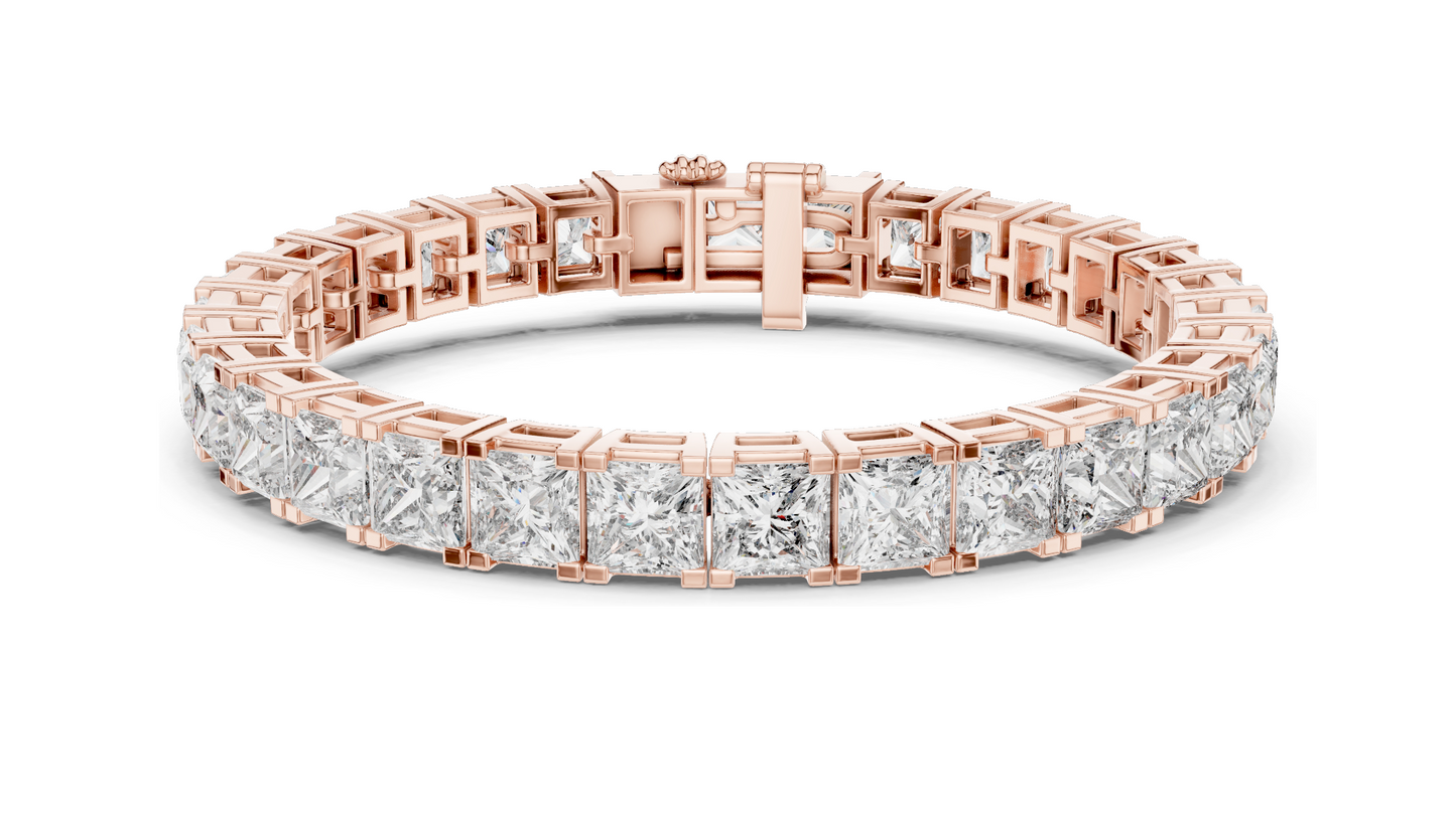 24.28 CT Princess-Cut Lab-Created Diamond Bracelet | VVS-VS EF CVD | 18KT, 14KT, 10KT Gold & 925 Silver | Moissanite Option | Rose, Yellow, White Gold