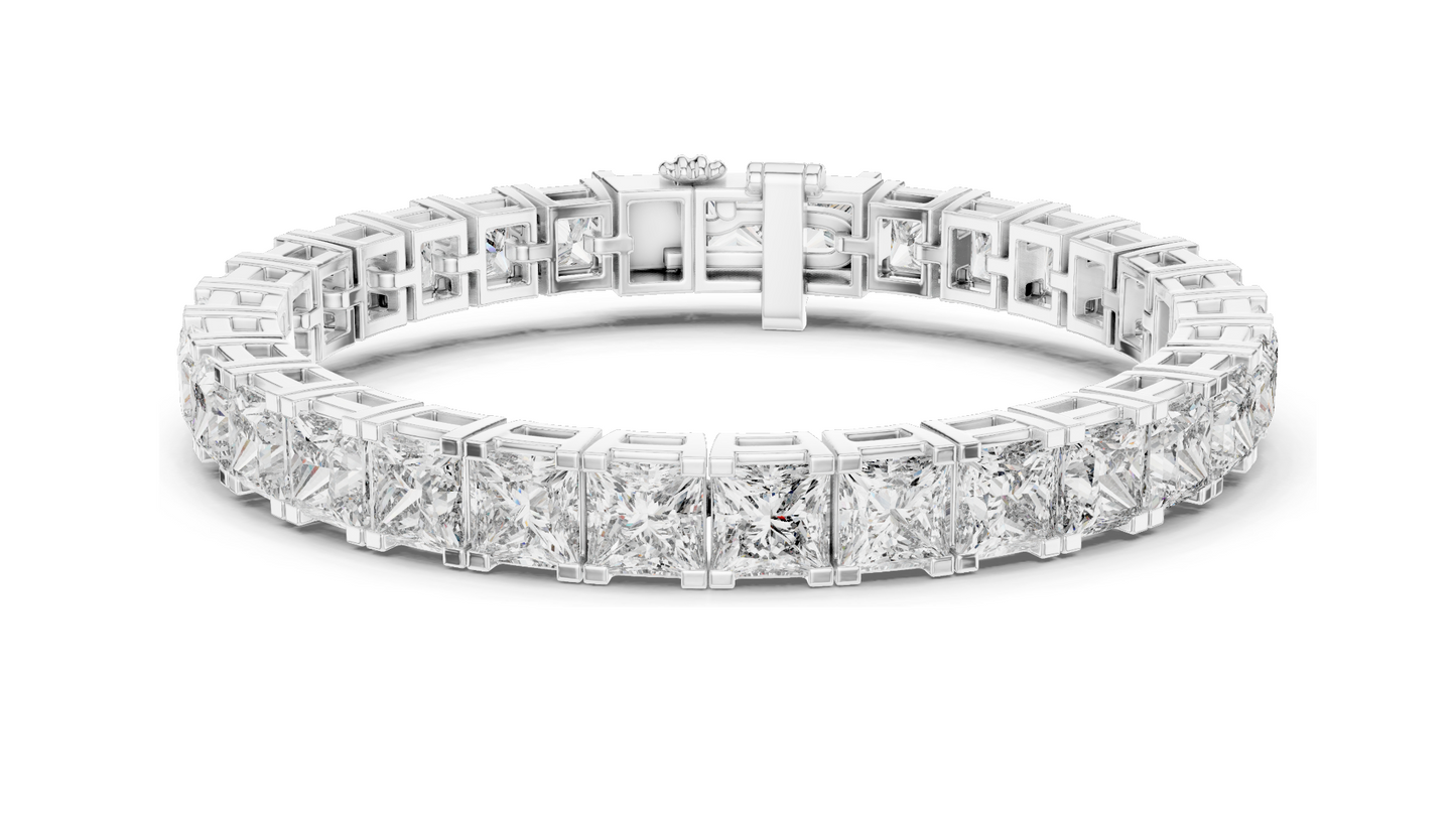 24.28 CT Princess-Cut Lab-Created Diamond Bracelet | VVS-VS EF CVD | 18KT, 14KT, 10KT Gold & 925 Silver | Moissanite Option | Rose, Yellow, White Gold