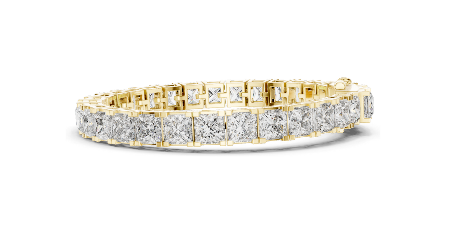 24.28 CT Princess-Cut Lab-Created Diamond Bracelet | VVS-VS EF CVD | 18KT, 14KT, 10KT Gold & 925 Silver | Moissanite Option | Rose, Yellow, White Gold