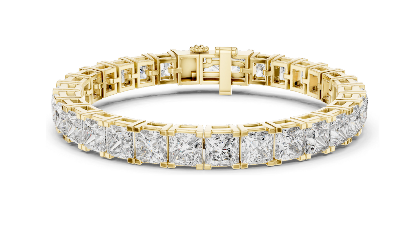 24.28 CT Princess-Cut Lab-Created Diamond Bracelet | VVS-VS EF CVD | 18KT, 14KT, 10KT Gold & 925 Silver | Moissanite Option | Rose, Yellow, White Gold