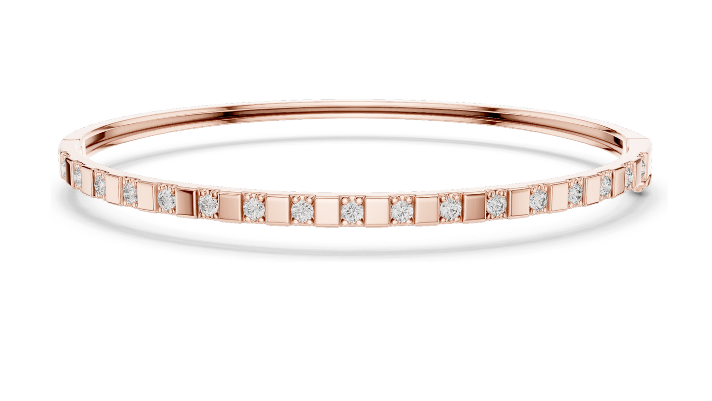 0.51 CT Lab Diamond Bangle Bracelet | Square Setting | 18KT, 14KT, 10KT Gold & 925 Silver | Rose, Yellow, White Gold Options | Luxury Fine Jewelry