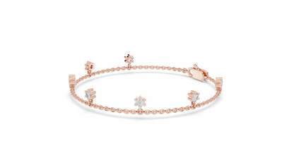 0.77 CT Lab Diamond Dainty Floral Cut Bracelet | CVD VVS–VS EF Diamonds | 18KT, 14KT, 10KT Gold & 925 Silver with Moissanite | Rose, Yellow, White Gold Options | Elegant Fine Jewelry