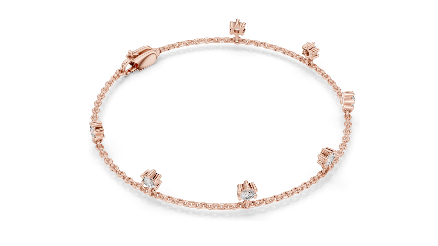0.77 CT Lab Diamond Dainty Floral Cut Bracelet | CVD VVS–VS EF Diamonds | 18KT, 14KT, 10KT Gold & 925 Silver with Moissanite | Rose, Yellow, White Gold Options | Elegant Fine Jewelry