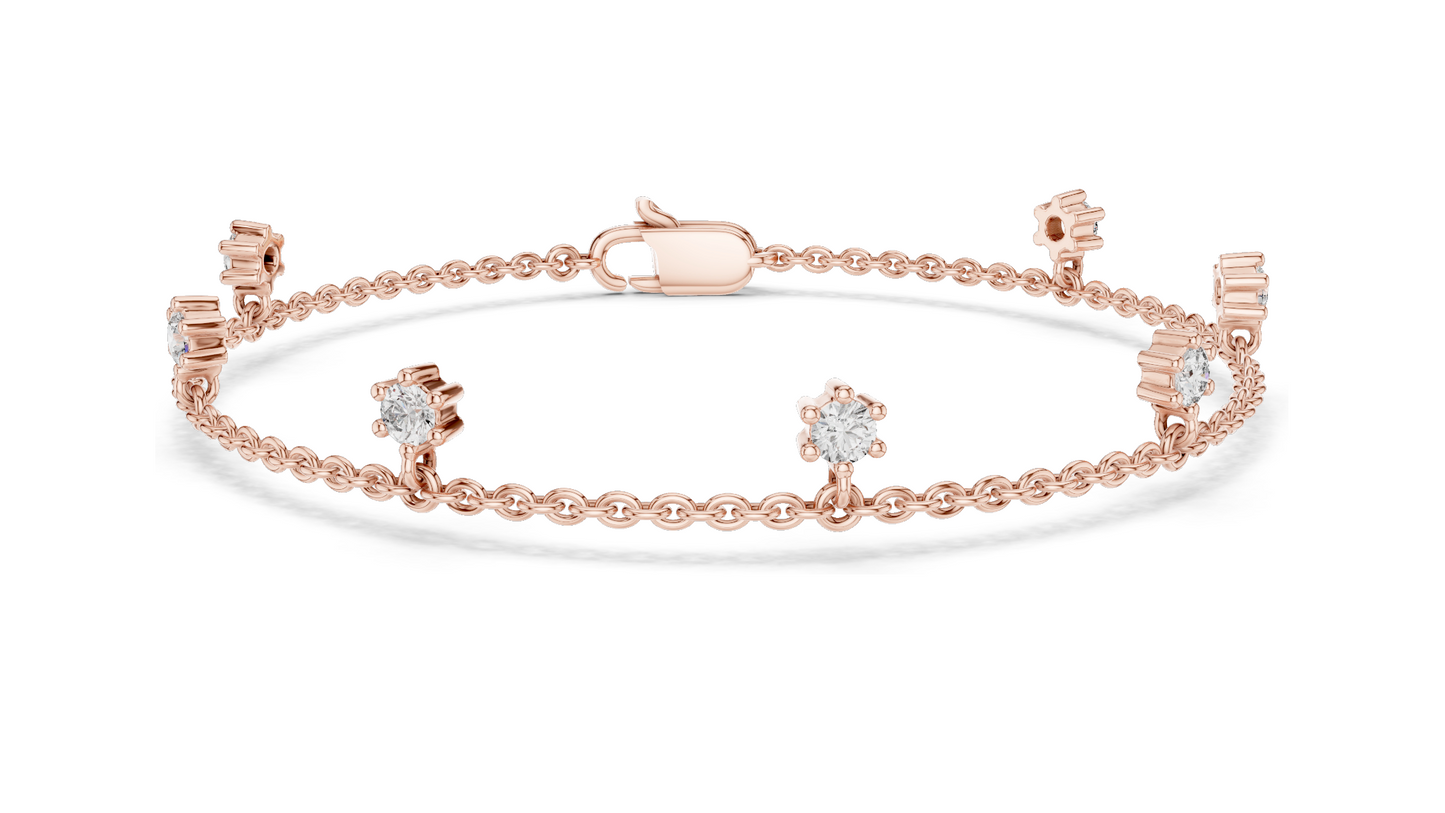 0.77 CT Lab Diamond Dainty Floral Cut Bracelet | CVD VVS–VS EF Diamonds | 18KT, 14KT, 10KT Gold & 925 Silver with Moissanite | Rose, Yellow, White Gold Options | Elegant Fine Jewelry