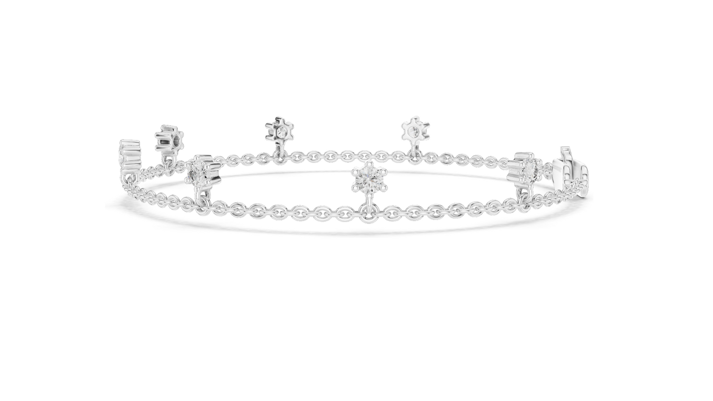 0.77 CT Lab Diamond Dainty Floral Cut Bracelet | CVD VVS–VS EF Diamonds | 18KT, 14KT, 10KT Gold & 925 Silver with Moissanite | Rose, Yellow, White Gold Options | Elegant Fine Jewelry