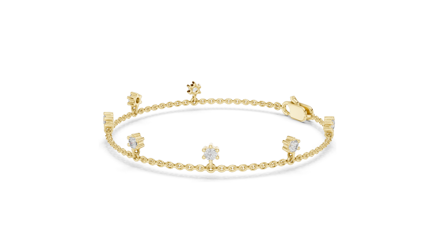 0.77 CT Lab Diamond Dainty Floral Cut Bracelet | CVD VVS–VS EF Diamonds | 18KT, 14KT, 10KT Gold & 925 Silver with Moissanite | Rose, Yellow, White Gold Options | Elegant Fine Jewelry