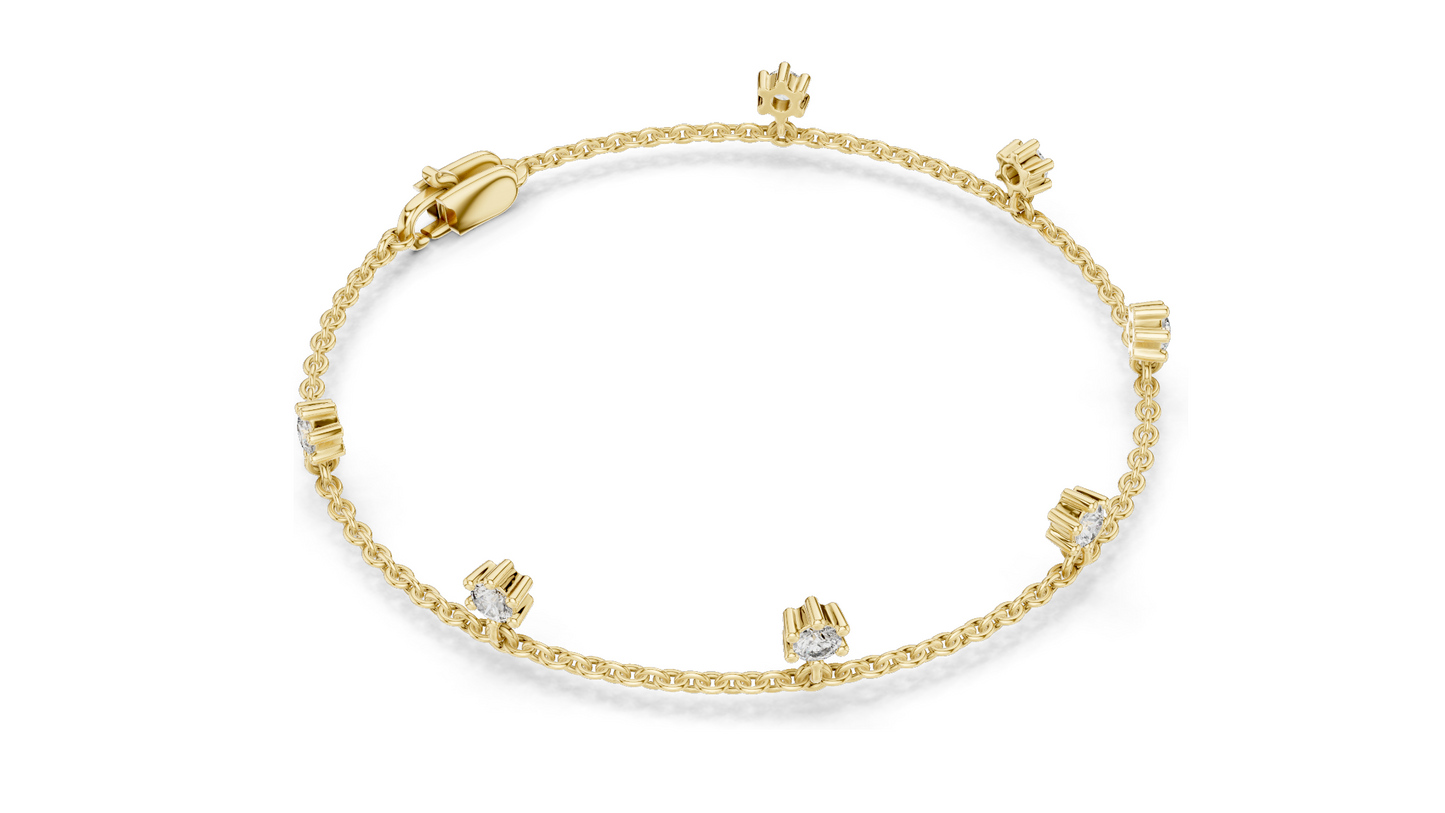 0.77 CT Lab Diamond Dainty Floral Cut Bracelet | CVD VVS–VS EF Diamonds | 18KT, 14KT, 10KT Gold & 925 Silver with Moissanite | Rose, Yellow, White Gold Options | Elegant Fine Jewelry