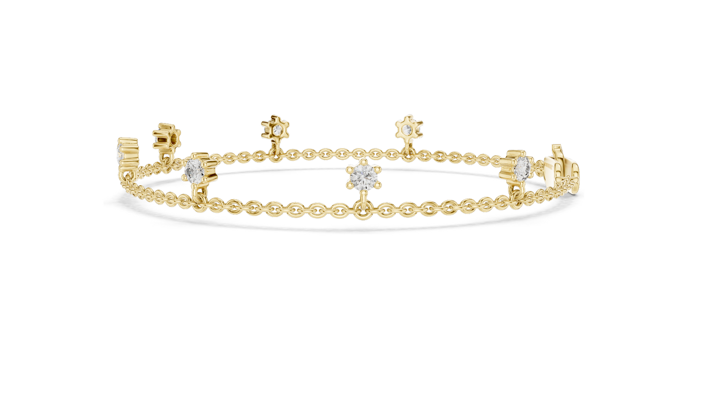 0.77 CT Lab Diamond Dainty Floral Cut Bracelet | CVD VVS–VS EF Diamonds | 18KT, 14KT, 10KT Gold & 925 Silver with Moissanite | Rose, Yellow, White Gold Options | Elegant Fine Jewelry