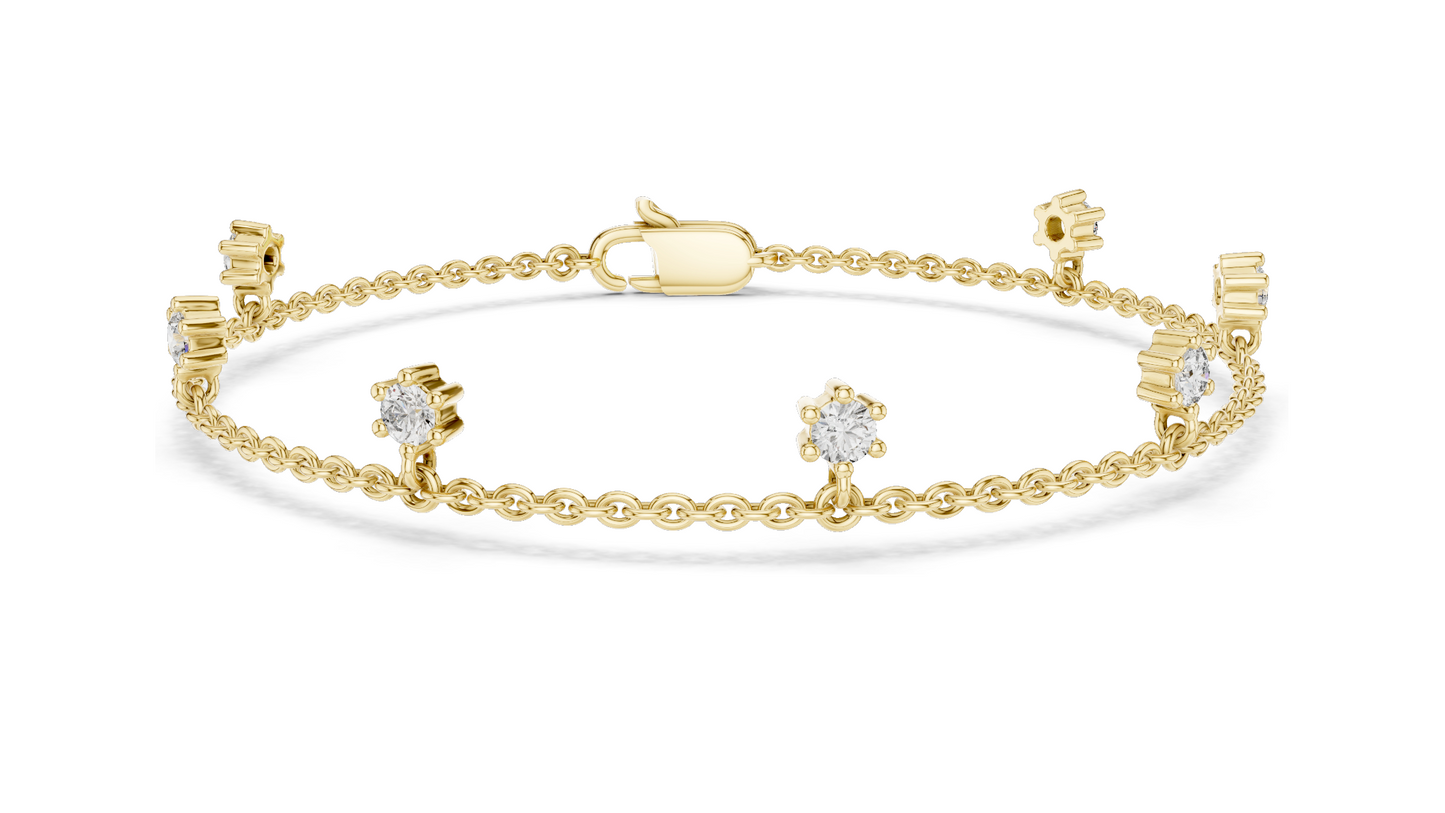 0.77 CT Lab Diamond Dainty Floral Cut Bracelet | CVD VVS–VS EF Diamonds | 18KT, 14KT, 10KT Gold & 925 Silver with Moissanite | Rose, Yellow, White Gold Options | Elegant Fine Jewelry