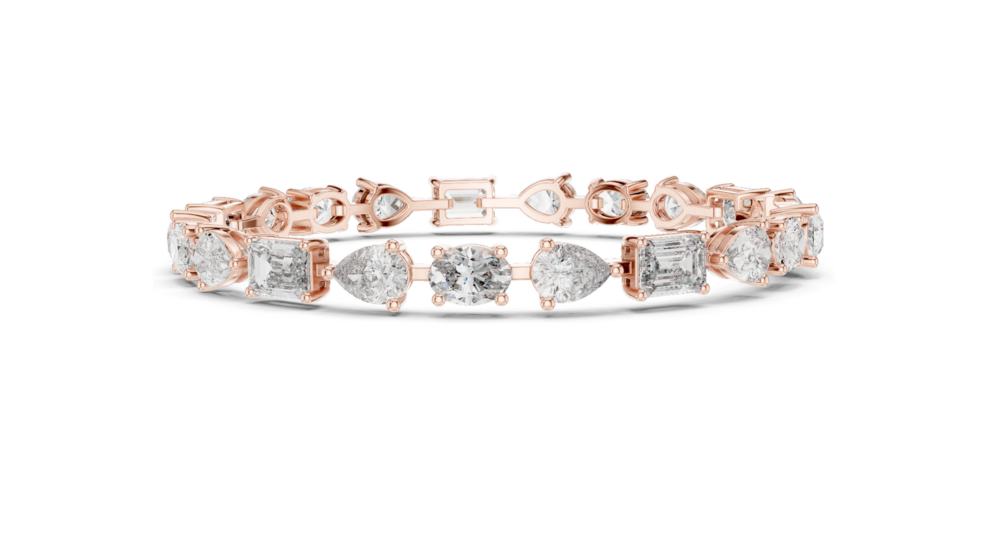 15.48 CT Lab VVS-VS EF Diamond Tennis Bracelet | Oval, Pear, Emerald Cut | 10KT, 14KT, 18KT Gold & 925 Silver | Moissanite, Rose, Yellow, White Gold Options