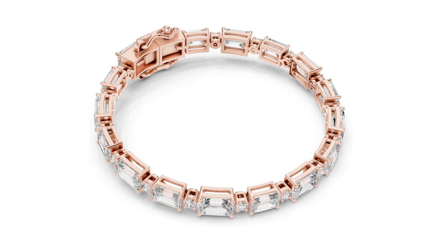 11.34 CT Lab Diamond Tennis Bracelet | Emerald & Round Brilliant Cut | 18KT, 14KT, 10KT Gold & 925 Silver | Rose, Yellow, White Gold Options | Luxury Fine Jewelry