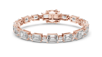 11.34 CT Lab Diamond Tennis Bracelet | Emerald & Round Brilliant Cut | 18KT, 14KT, 10KT Gold & 925 Silver | Rose, Yellow, White Gold Options | Luxury Fine Jewelry