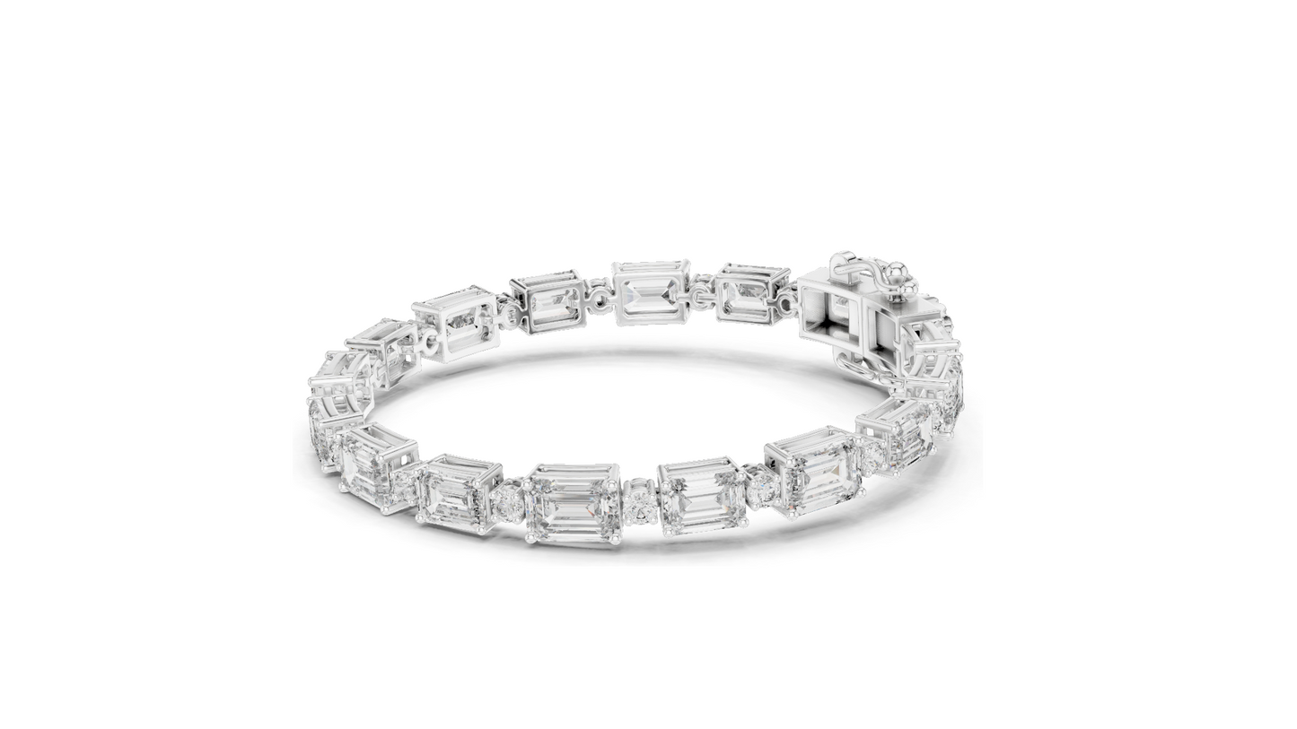 11.34 CT Lab Diamond Tennis Bracelet | Emerald & Round Brilliant Cut | 18KT, 14KT, 10KT Gold & 925 Silver | Rose, Yellow, White Gold Options | Luxury Fine Jewelry