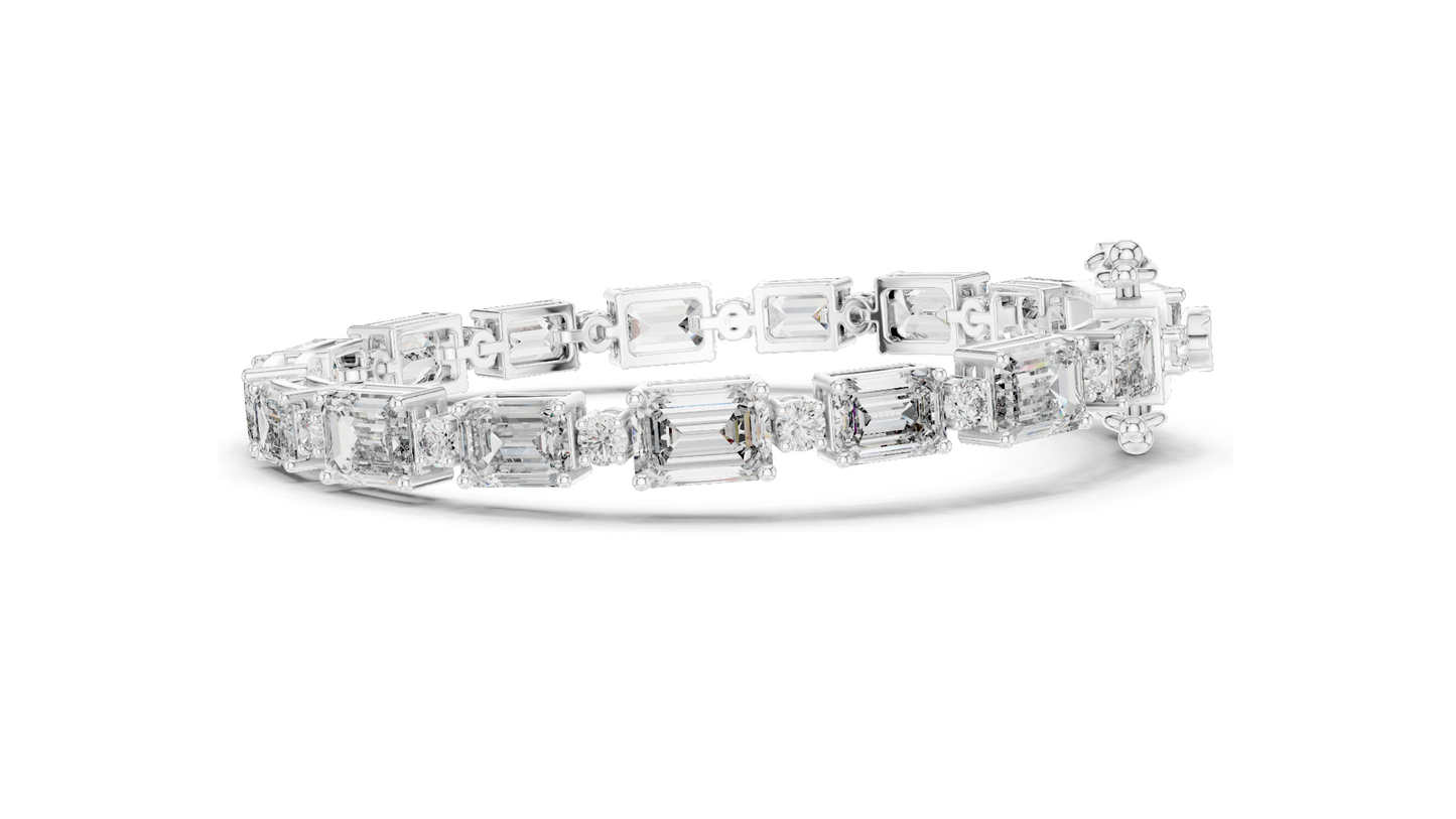 11.34 CT Lab Diamond Tennis Bracelet | Emerald & Round Brilliant Cut | 18KT, 14KT, 10KT Gold & 925 Silver | Rose, Yellow, White Gold Options | Luxury Fine Jewelry