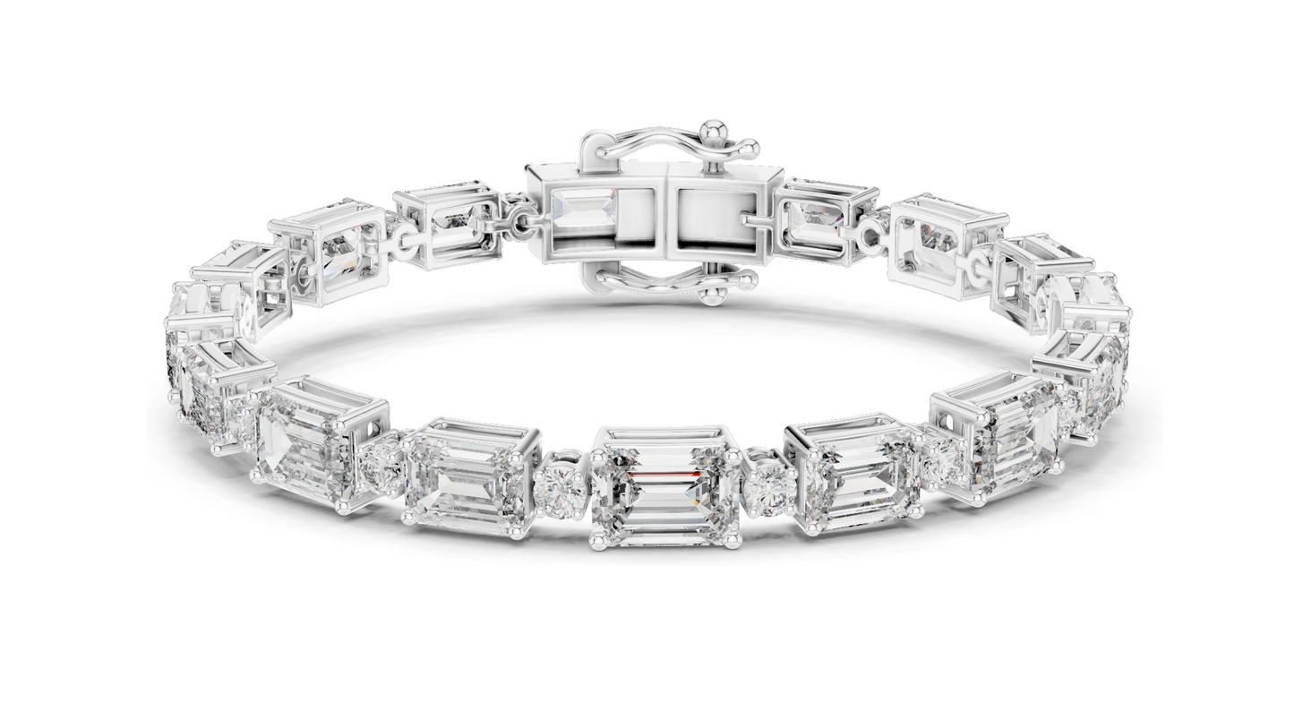 11.34 CT Lab Diamond Tennis Bracelet | Emerald & Round Brilliant Cut | 18KT, 14KT, 10KT Gold & 925 Silver | Rose, Yellow, White Gold Options | Luxury Fine Jewelry