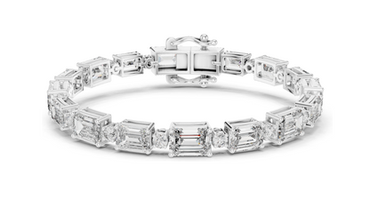 11.34 CT Lab Diamond Tennis Bracelet | Emerald & Round Brilliant Cut | 18KT, 14KT, 10KT Gold & 925 Silver | Rose, Yellow, White Gold Options | Luxury Fine Jewelry