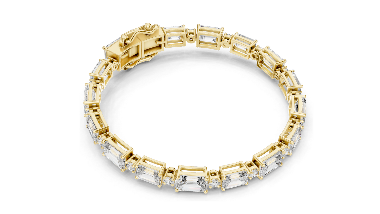 11.34 CT Lab Diamond Tennis Bracelet | Emerald & Round Brilliant Cut | 18KT, 14KT, 10KT Gold & 925 Silver | Rose, Yellow, White Gold Options | Luxury Fine Jewelry