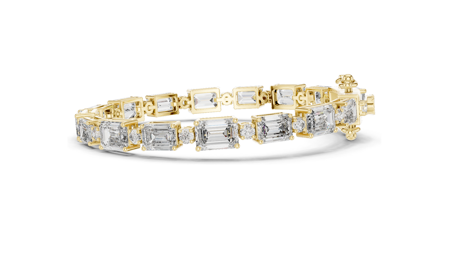 11.34 CT Lab Diamond Tennis Bracelet | Emerald & Round Brilliant Cut | 18KT, 14KT, 10KT Gold & 925 Silver | Rose, Yellow, White Gold Options | Luxury Fine Jewelry