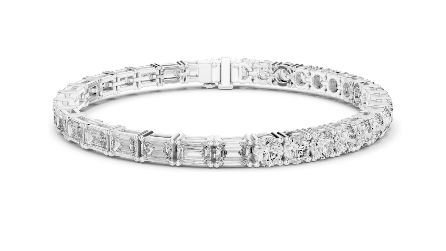 12.6 CT Lab Diamond Tennis Bracelet | Emerald & Round Brilliant Cut | VVS–VS EF CVD | 10KT, 14KT, 18KT Gold & 925 Silver | Rose, Yellow, White Gold Options | Luxury Fine Jewelry