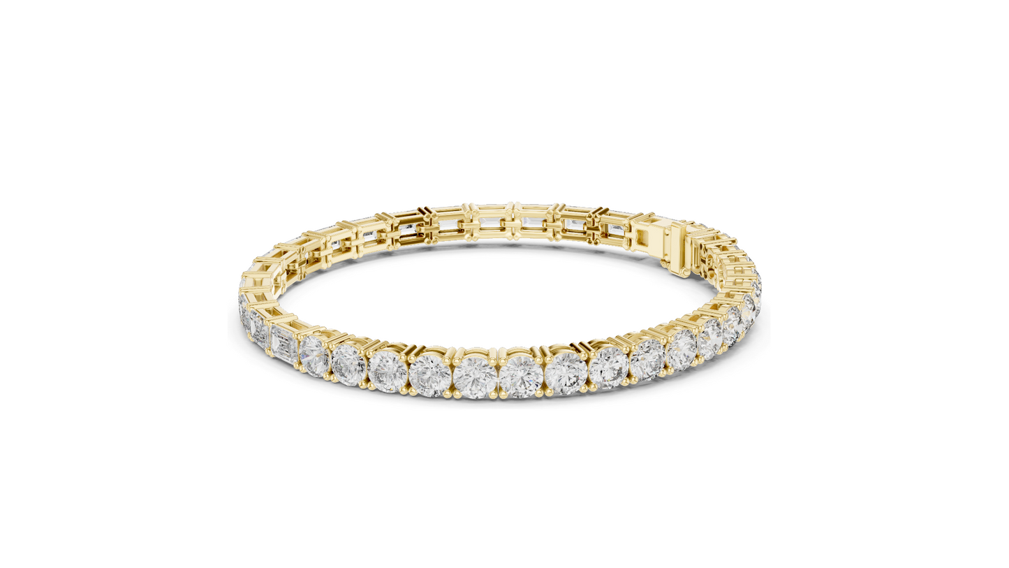 12.6 CT Lab Diamond Tennis Bracelet | Emerald & Round Brilliant Cut | VVS–VS EF CVD | 10KT, 14KT, 18KT Gold & 925 Silver | Rose, Yellow, White Gold Options | Luxury Fine Jewelry