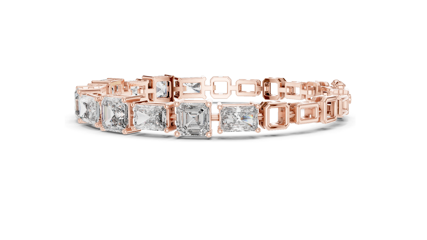 13.44 CT Lab Grown VVS-VS-EF CVD Diamond Tennis Bracelet | Emerald Cut | 18KT, 14KT, 10KT Gold & 925 Silver | Rose, Yellow, White Gold Options | Luxury Fine Jewelry