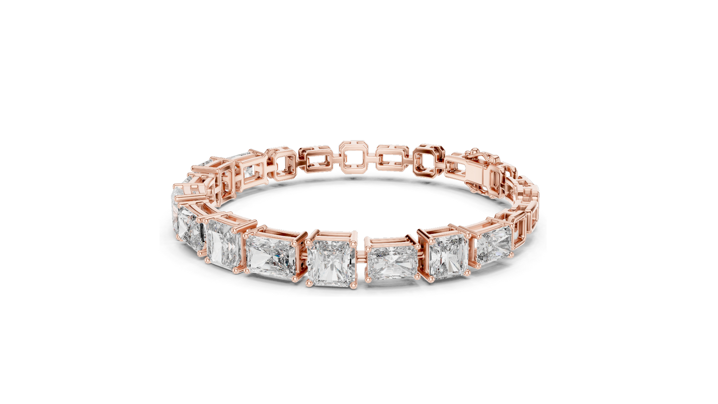 13.44 CT Lab Diamond Tennis Bracelet | Square Radiant Cut | VVS–VS EF CVD | 18KT, 14KT, 10KT Gold & 925 Silver | Rose, Yellow, White Gold | Luxury Statement Jewelry