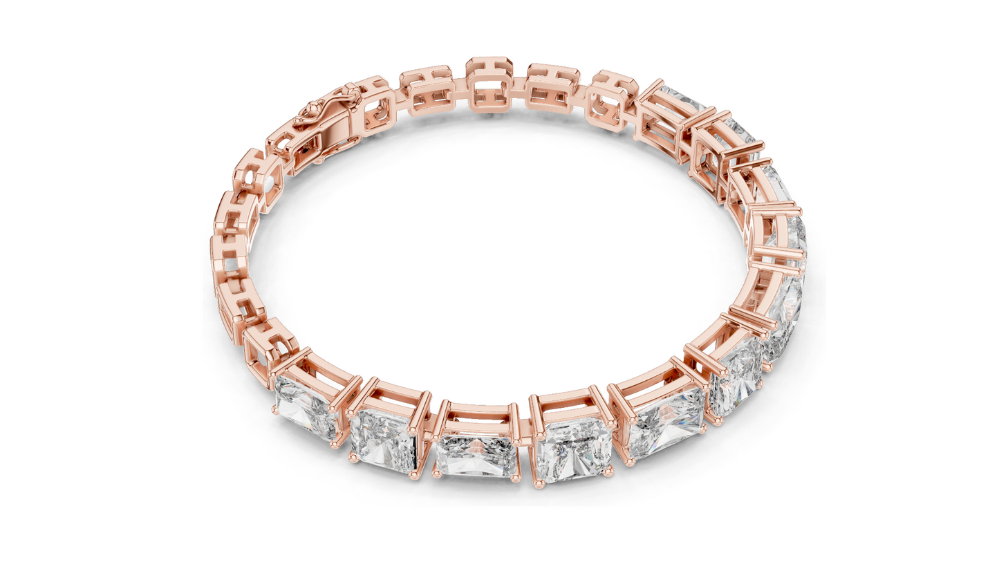 13.44 CT Lab Diamond Tennis Bracelet | Square Radiant Cut | VVS–VS EF CVD | 18KT, 14KT, 10KT Gold & 925 Silver | Rose, Yellow, White Gold | Luxury Statement Jewelry