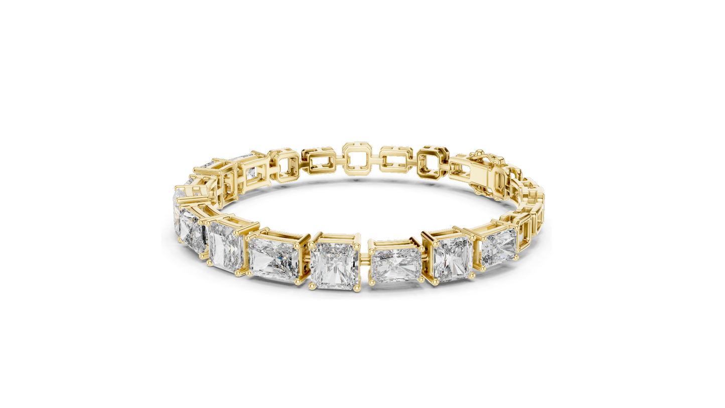 13.44 CT Lab Diamond Tennis Bracelet | Square Radiant Cut | VVS–VS EF CVD | 18KT, 14KT, 10KT Gold & 925 Silver | Rose, Yellow, White Gold | Luxury Statement Jewelry