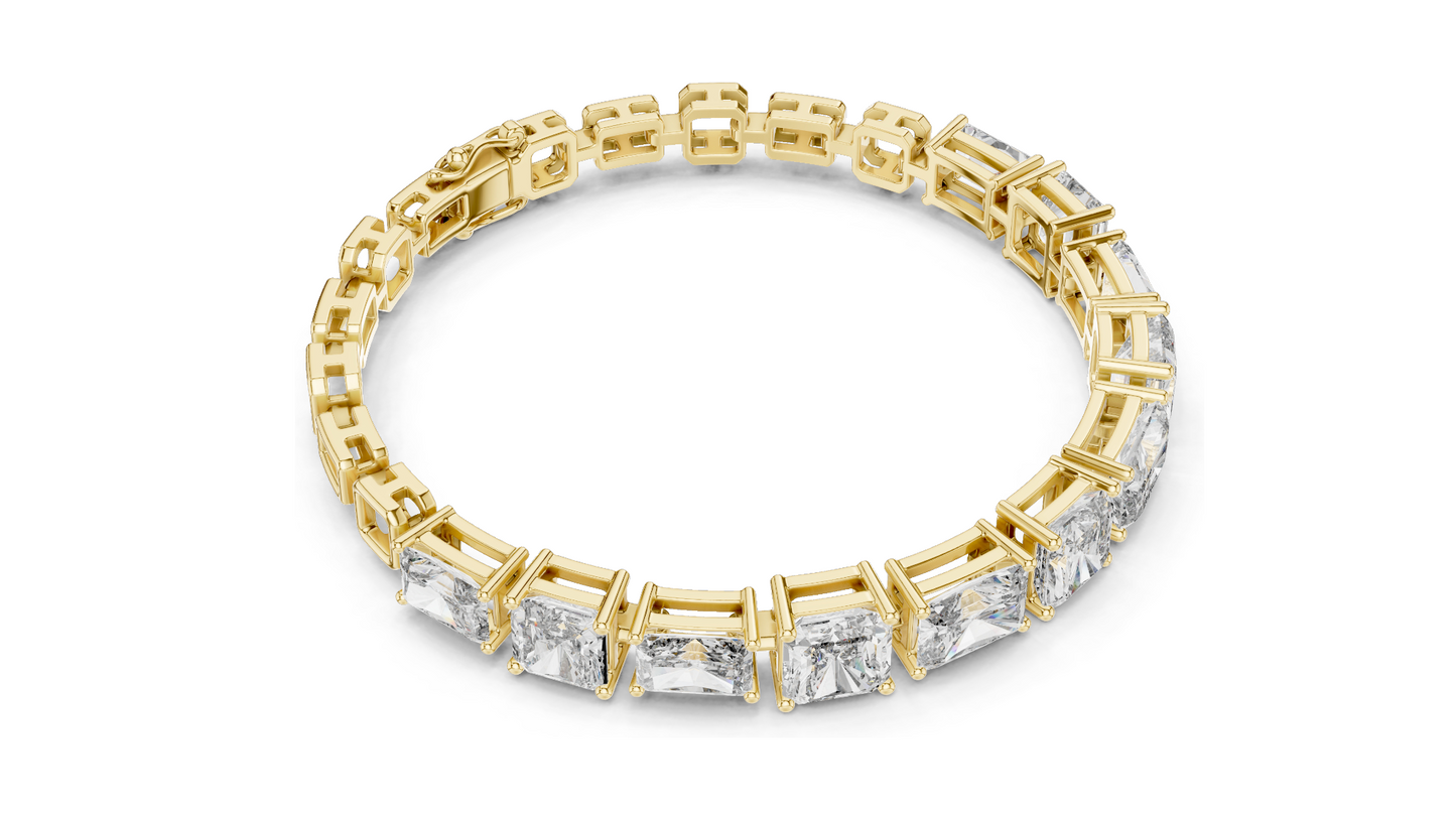 13.44 CT Lab Diamond Tennis Bracelet | Square Radiant Cut | VVS–VS EF CVD | 18KT, 14KT, 10KT Gold & 925 Silver | Rose, Yellow, White Gold | Luxury Statement Jewelry