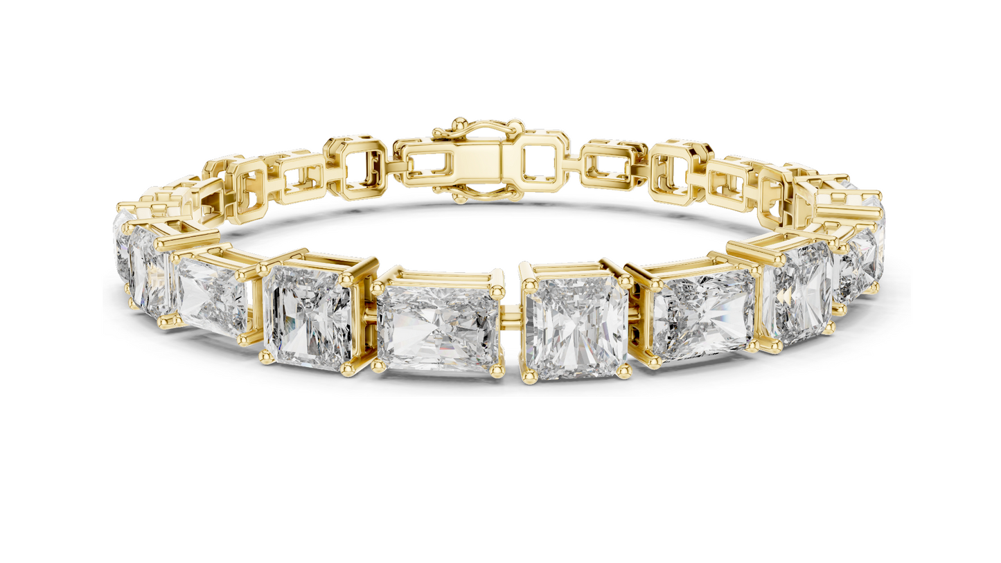 13.44 CT Lab Diamond Tennis Bracelet | Square Radiant Cut | VVS–VS EF CVD | 18KT, 14KT, 10KT Gold & 925 Silver | Rose, Yellow, White Gold | Luxury Statement Jewelry