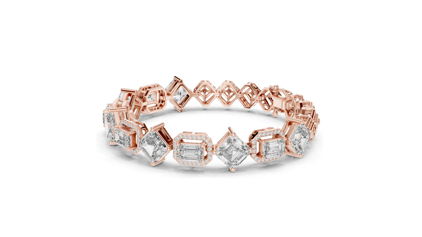 12.04 CT Lab Diamond Designer Bracelet | Emerald, Asscher & Radiant Cut | 10KT, 14KT, 18KT Gold & 925 Silver | Yellow, Rose & White Gold | Luxury Fine Jewelry