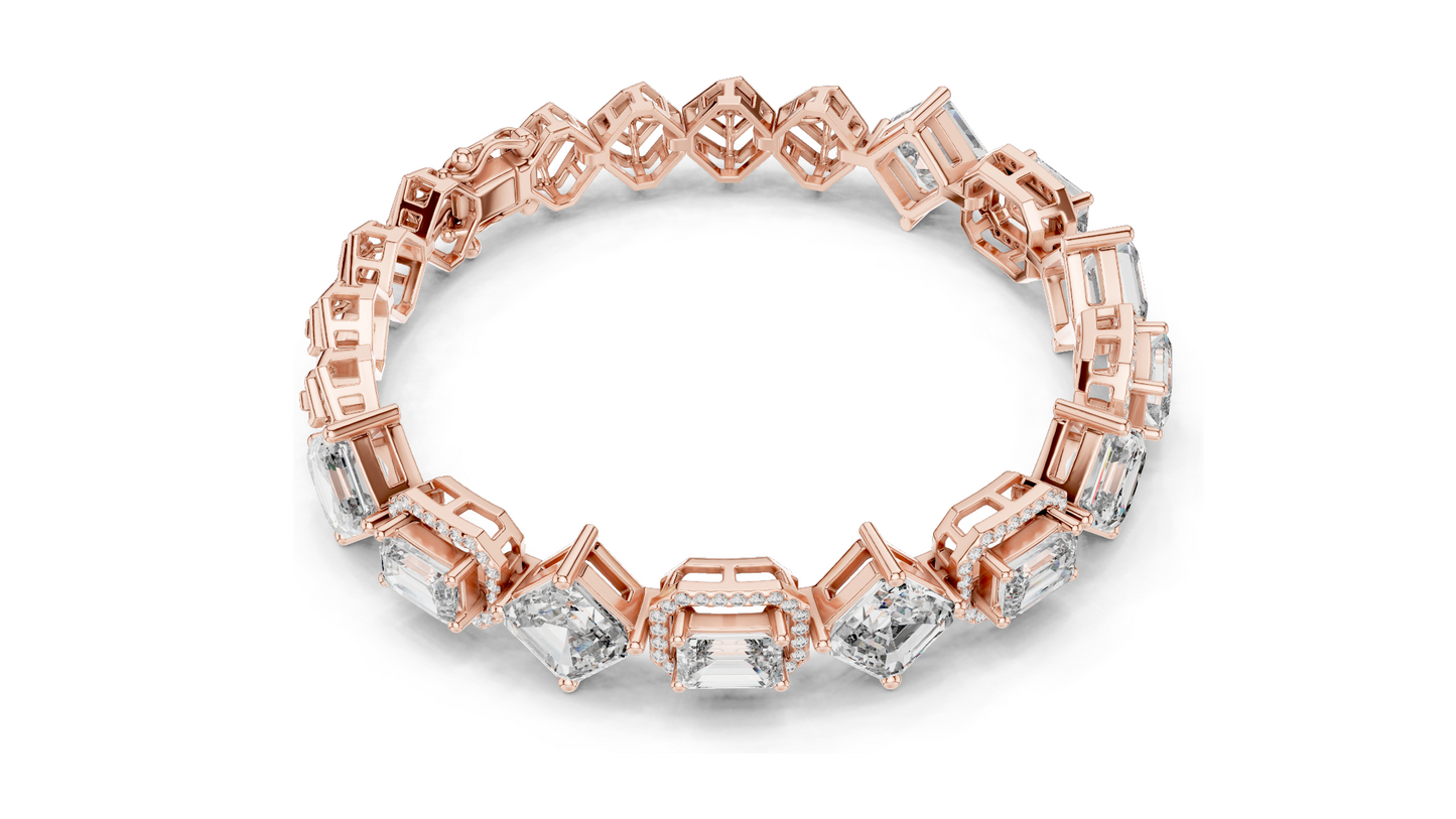 12.04 CT Lab Diamond Designer Bracelet | Emerald, Asscher & Radiant Cut | 10KT, 14KT, 18KT Gold & 925 Silver | Yellow, Rose & White Gold | Luxury Fine Jewelry