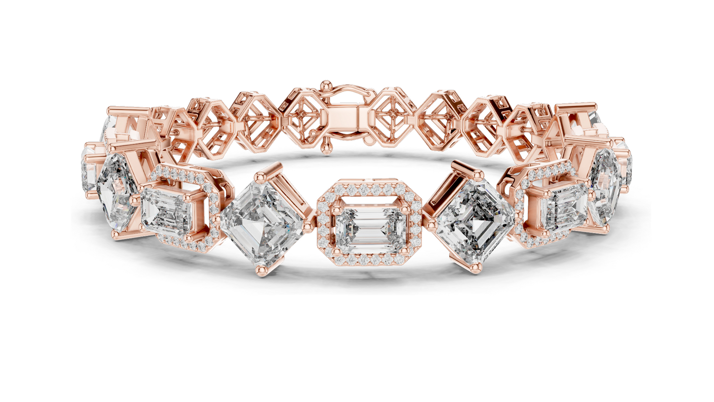 12.04 CT Lab Diamond Designer Bracelet | Emerald, Asscher & Radiant Cut | 10KT, 14KT, 18KT Gold & 925 Silver | Yellow, Rose & White Gold | Luxury Fine Jewelry