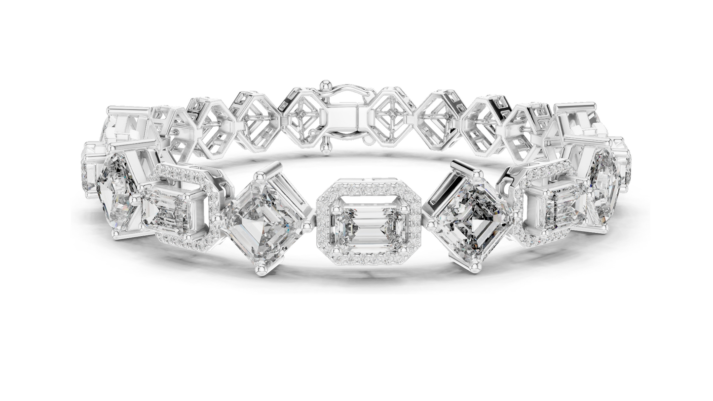 12.04 CT Lab Diamond Designer Bracelet | Emerald, Asscher & Radiant Cut | 10KT, 14KT, 18KT Gold & 925 Silver | Yellow, Rose & White Gold | Luxury Fine Jewelry