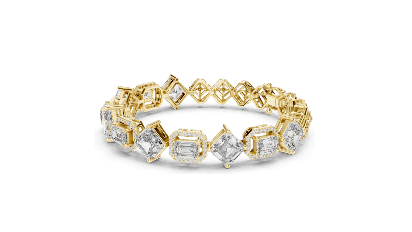 12.04 CT Lab Diamond Designer Bracelet | Emerald, Asscher & Radiant Cut | 10KT, 14KT, 18KT Gold & 925 Silver | Yellow, Rose & White Gold | Luxury Fine Jewelry
