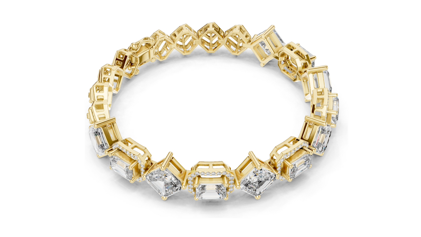 12.04 CT Lab Diamond Designer Bracelet | Emerald, Asscher & Radiant Cut | 10KT, 14KT, 18KT Gold & 925 Silver | Yellow, Rose & White Gold | Luxury Fine Jewelry
