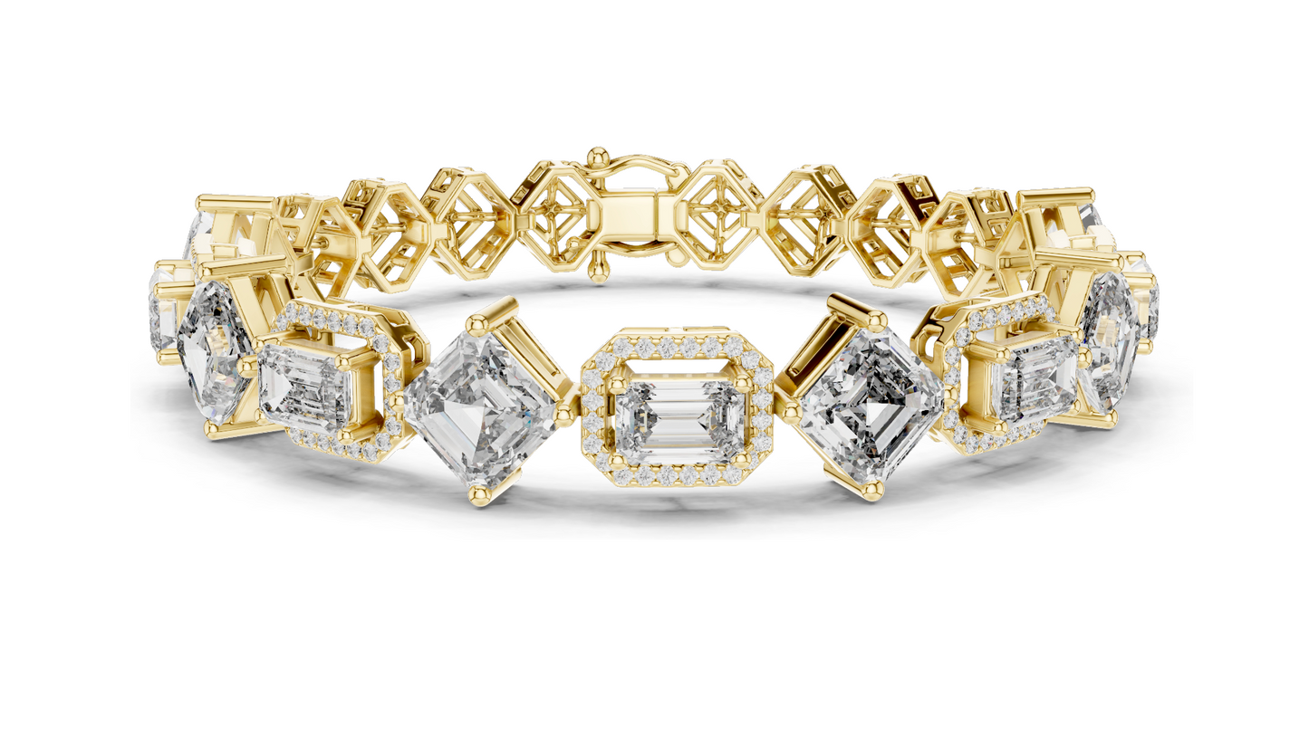12.04 CT Lab Diamond Designer Bracelet | Emerald, Asscher & Radiant Cut | 10KT, 14KT, 18KT Gold & 925 Silver | Yellow, Rose & White Gold | Luxury Fine Jewelry