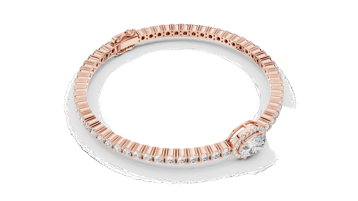 3.837 CT Lab Diamond Oval Halo Tennis Bracelet | Oval & Round Brilliant Cut | 10KT, 14KT, 18KT Gold & 925 Silver | Rose, Yellow, White Gold Options | Luxury Fine Jewelry