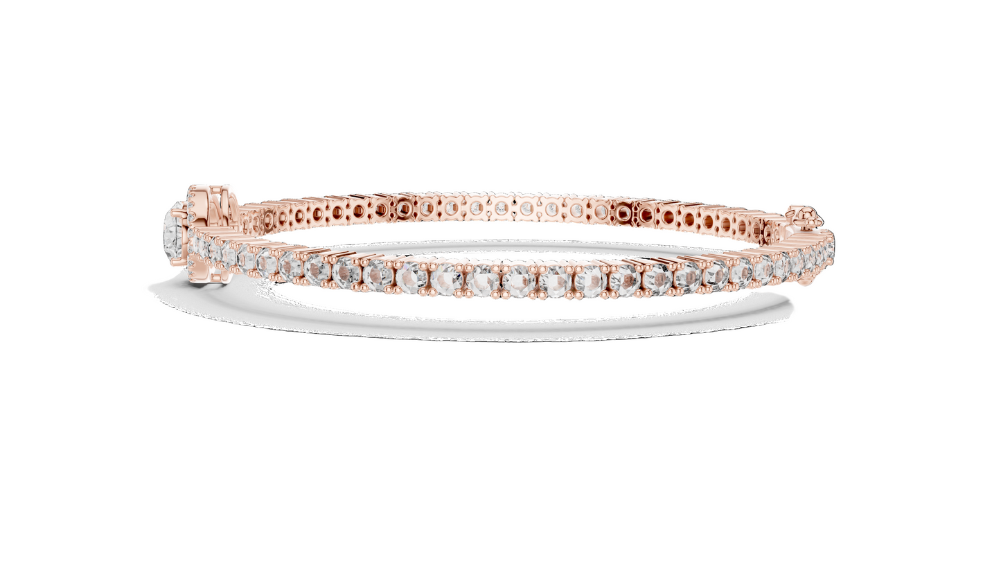 3.837 CT Lab Diamond Oval Halo Tennis Bracelet | Oval & Round Brilliant Cut | 10KT, 14KT, 18KT Gold & 925 Silver | Rose, Yellow, White Gold Options | Luxury Fine Jewelry