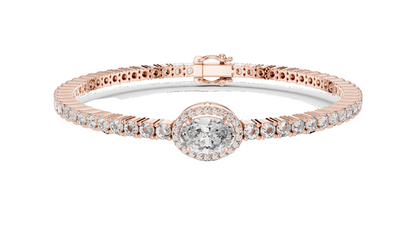 3.837 CT Lab Diamond Oval Halo Tennis Bracelet | Oval & Round Brilliant Cut | 10KT, 14KT, 18KT Gold & 925 Silver | Rose, Yellow, White Gold Options | Luxury Fine Jewelry