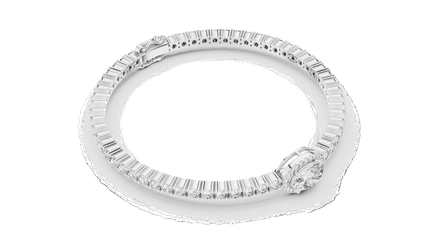3.837 CT Lab Diamond Oval Halo Tennis Bracelet | Oval & Round Brilliant Cut | 10KT, 14KT, 18KT Gold & 925 Silver | Rose, Yellow, White Gold Options | Luxury Fine Jewelry