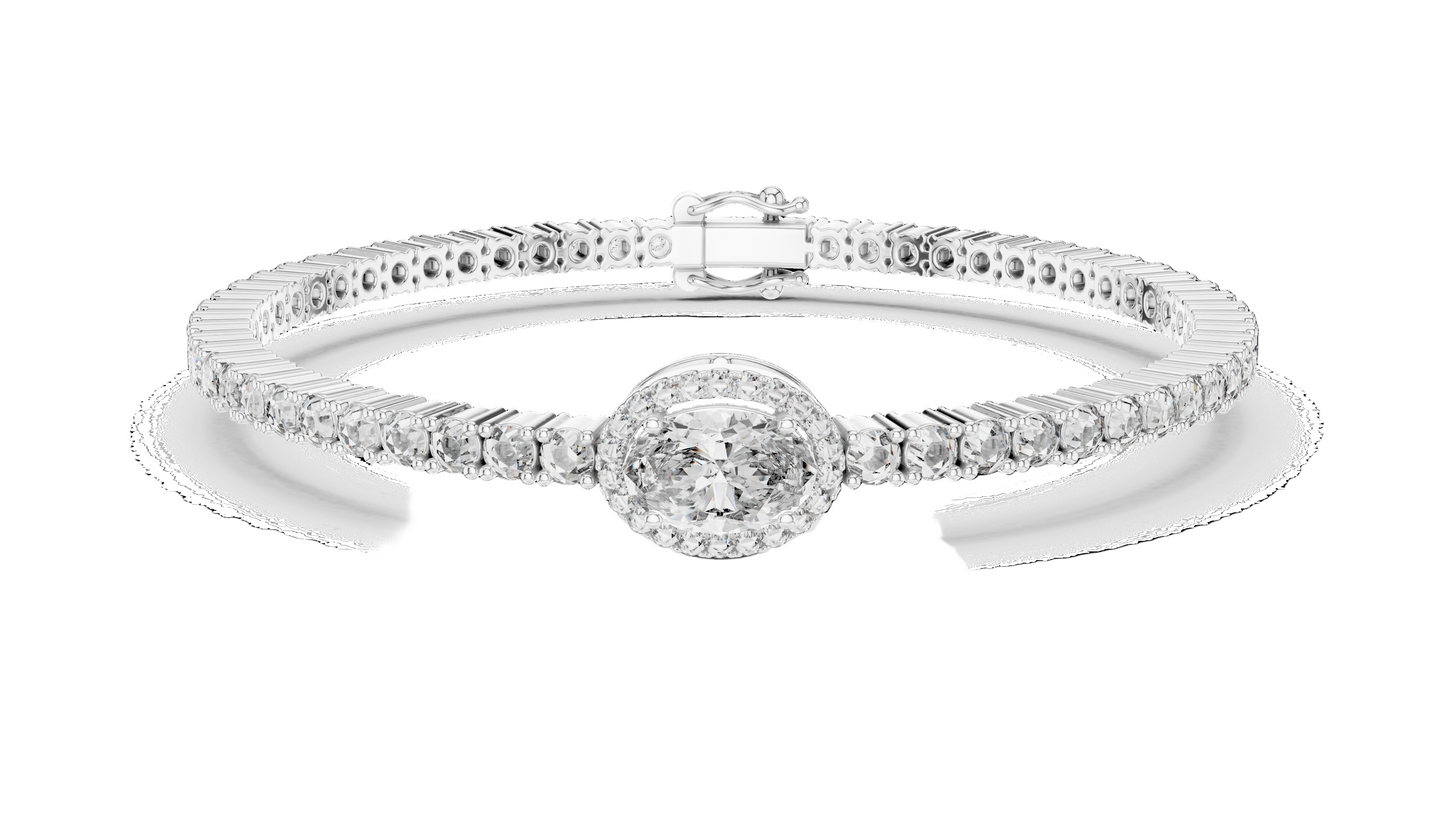 3.837 CT Lab Diamond Oval Halo Tennis Bracelet | Oval & Round Brilliant Cut | 10KT, 14KT, 18KT Gold & 925 Silver | Rose, Yellow, White Gold Options | Luxury Fine Jewelry