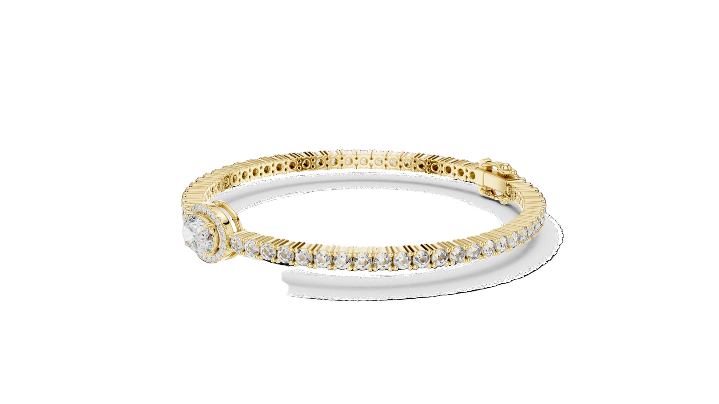 3.837 CT Lab Diamond Oval Halo Tennis Bracelet | Oval & Round Brilliant Cut | 10KT, 14KT, 18KT Gold & 925 Silver | Rose, Yellow, White Gold Options | Luxury Fine Jewelry