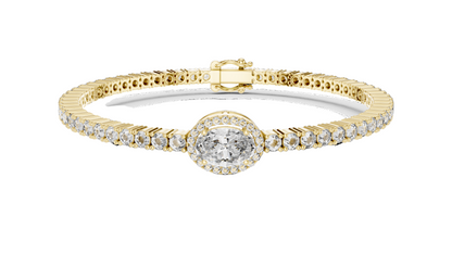 3.837 CT Lab Diamond Oval Halo Tennis Bracelet | Oval & Round Brilliant Cut | 10KT, 14KT, 18KT Gold & 925 Silver | Rose, Yellow, White Gold Options | Luxury Fine Jewelry