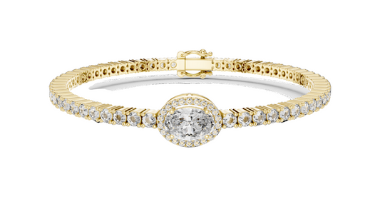 3.837 CT Lab Diamond Oval Halo Tennis Bracelet | Oval & Round Brilliant Cut | 10KT, 14KT, 18KT Gold & 925 Silver | Rose, Yellow, White Gold Options | Luxury Fine Jewelry
